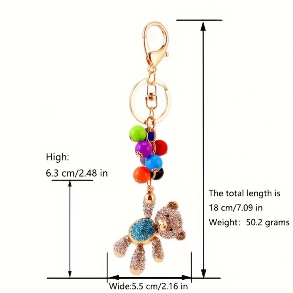 Colorful Teddy Bear Keychain Bag Charm, NEW